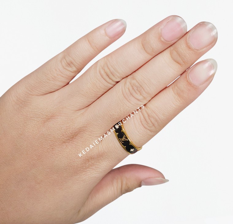 Merchant9 Cincin Emas Louv Black White L:0.65CM (HARD GOLD-Super Hollow)