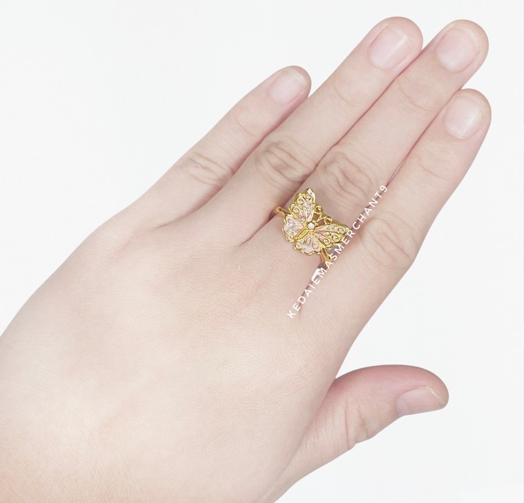 Merchant9 Cincin Emas Buluh Butterfly Pink (HARD GOLD-Super Hollow)