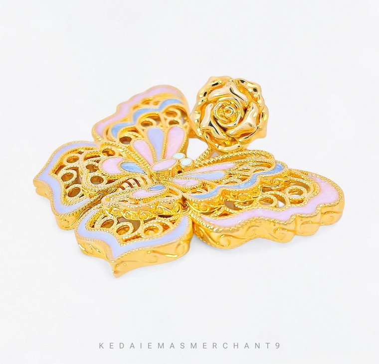 Merchant9 Loket Butterfly Bunga Rose L:5CM (HARD GOLD-Super Hollow)