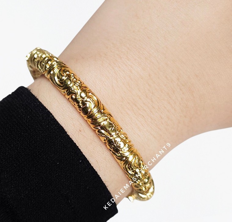 Merchant9 Gelang Klasik Bunga Raya L:0.7CM (HARD GOLD-Super Hollow)
