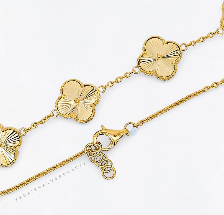 Merchant9 Rantai Leher Sauh VC Full Gold - 13 Clover L:1.9CM