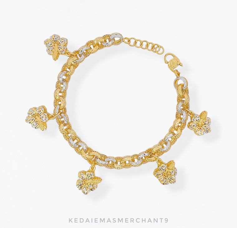 Rantai Tangan Kendi Kerawang Gantung Bunga Raya 2C L:0.7CM