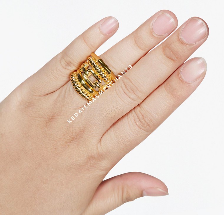 Merchant9 Cincin Emas JANE Sauh Rope Hexagon L:2.3CM