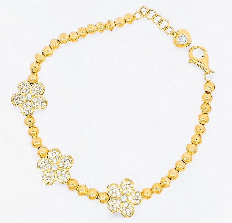 Rantai Tangan Pearl 3 Bunga Permata L:1.3CM