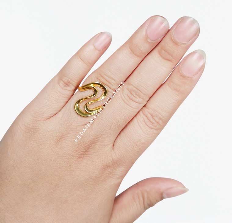 Merchant9 Cincin Emas Wave Polish L:2.3CM (HARD GOLD- Super Hollow)