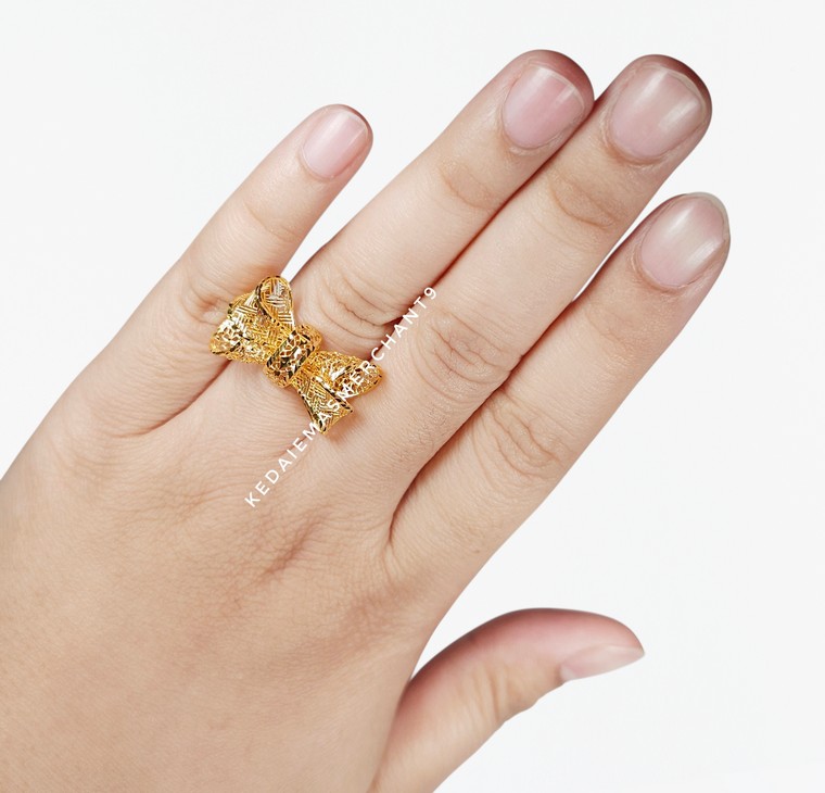 Merchant9 Cincin Emas Ribbon 3D Kerawang Mini