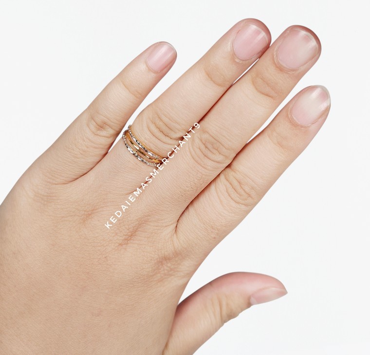 Merchant9 Cincin Emas KLCC 3 Layer Diamond Cut Chrome