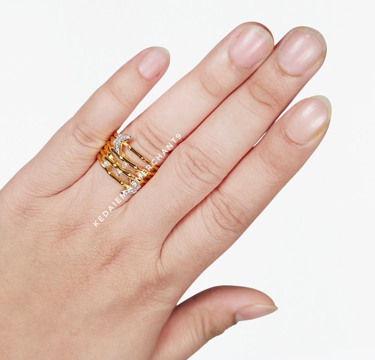 Merchant9 Cincin Emas Bamboo 6 Layer Butterfly Permata L:1.7CM