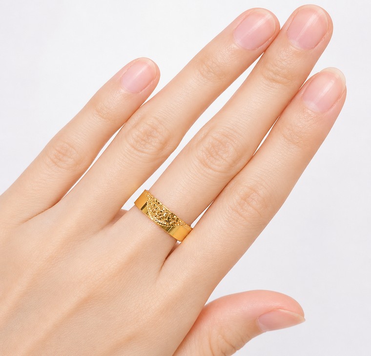 Merchant9 Cincin Emas Belah Rotan Wave Polish Leona L:0.55CM