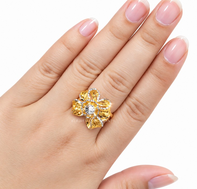 Merchant9 Cincin Emas Bunga Kerawang Diamond Cut 2C L:1.9CM