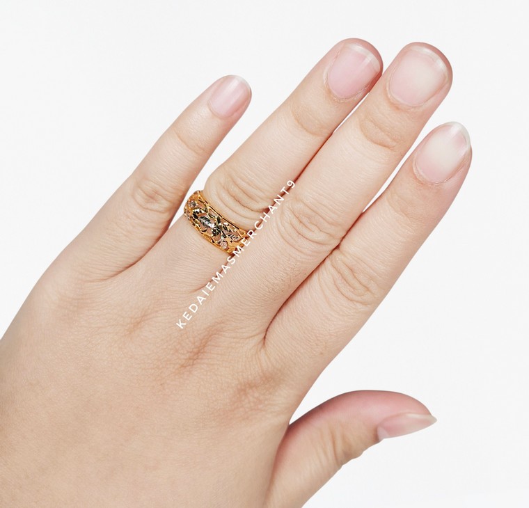 Merchant9 Cincin Emas Leaf Kerawang 2C L:0.7CM