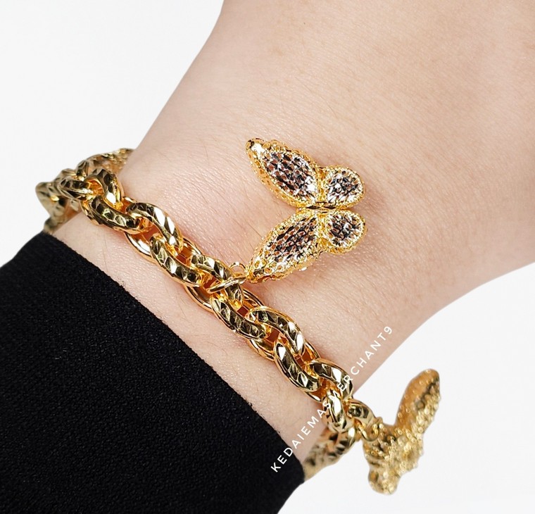 Merchant9 Rantai Tangan Sauh Oval Gantung Butterfly Kerawang 2C L:0.8CM