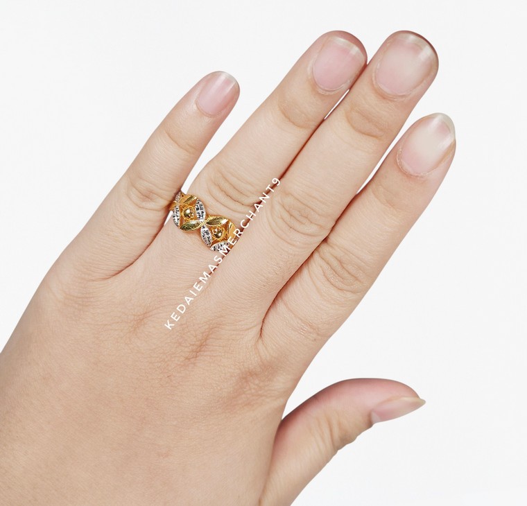 Merchant9 Cincin Emas Bunga Tanjung Kerawang Diamond Cut 2C L:0.9CM