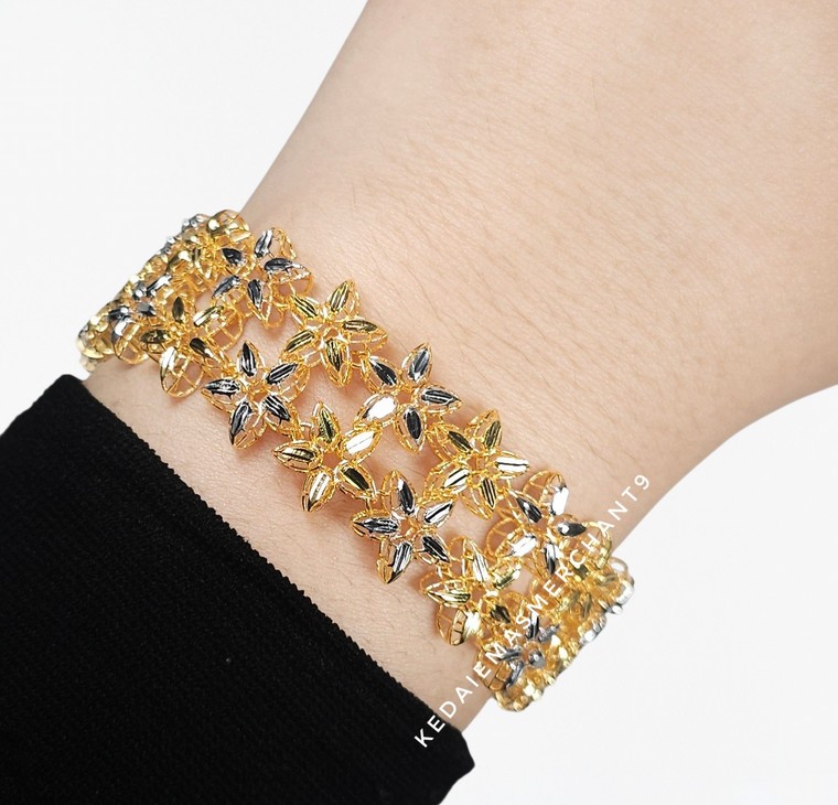 Merchant9 Rantai Tangan Bunga Plumeria Kerawang 2 Layer 2C L:1.85CM (KLIP SLIDE)