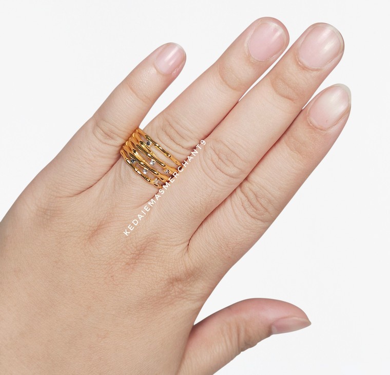 Merchant9 Cincin Emas Bamboo 6 Layer Cube Diamond Cut 2C L:1.2CM