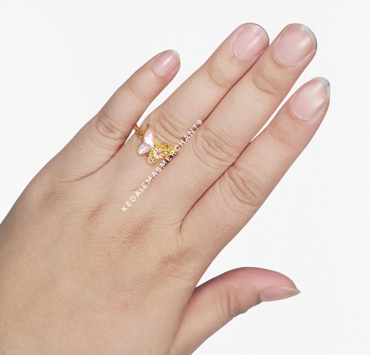 Merchant9 Cincin Emas Butterfly Flower Pastel Purple (HARD GOLD- Super Hollow)