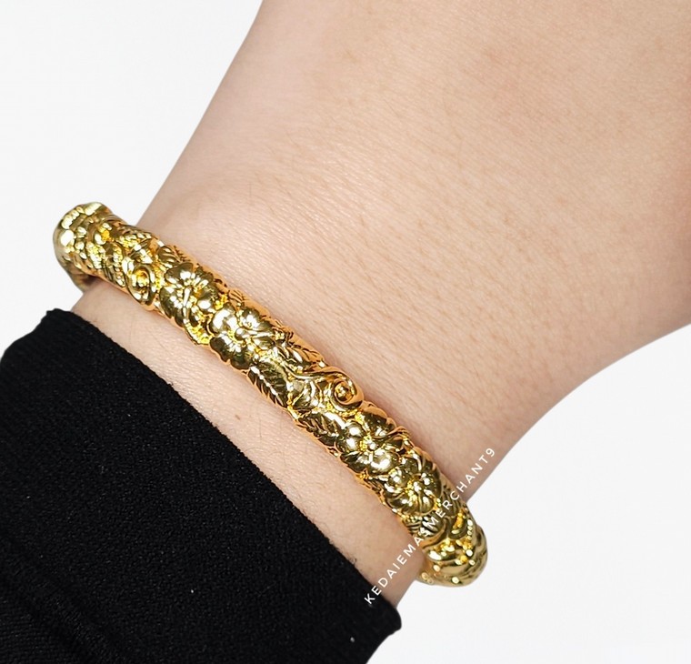 Merchant9 Gelang Klasik Bunga Raya Leaf L:0.7CM (HARD GOLD-Super Hollow)