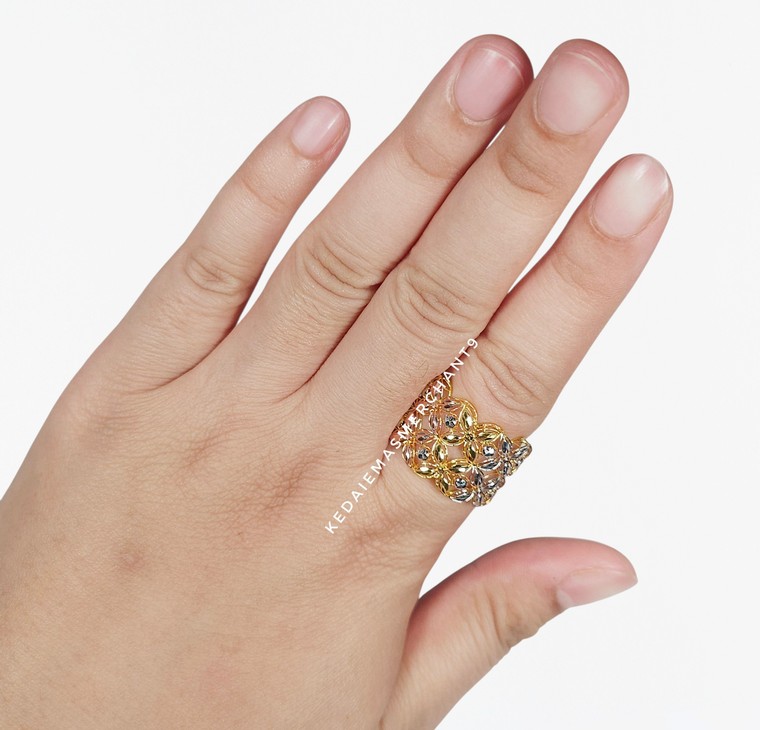 Merchant9 Cincin Emas Bunga Tanjung Kerawang 2 Layer 3C L:1.6CM