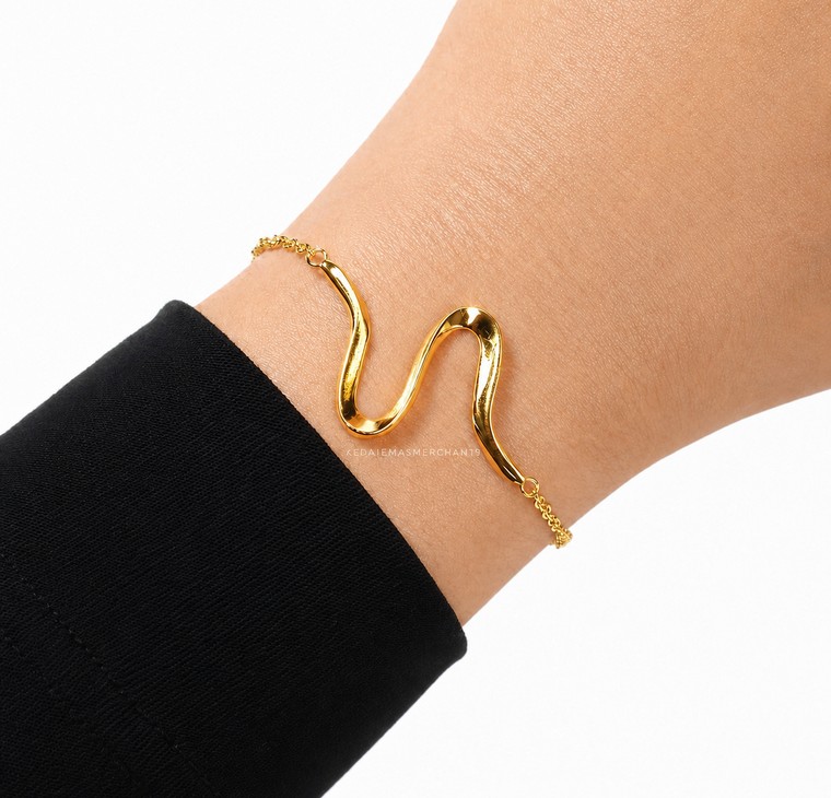 Merchant9 Rantai Tangan Choker Sauh Wave Polish L:2.3CM