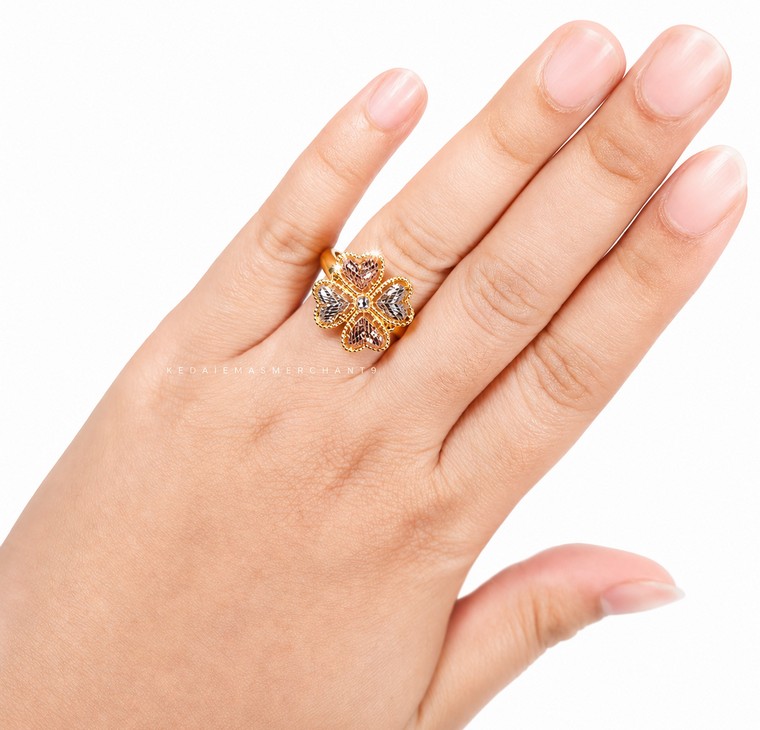 Merchant9 Cincin Emas Clover Kerawang 3C L:1.6CM