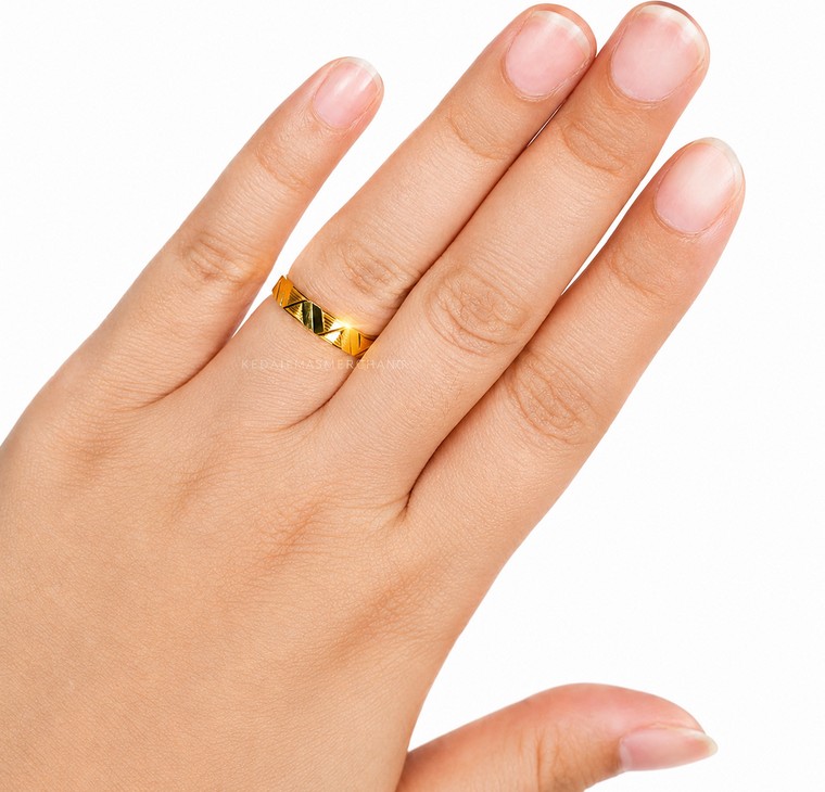 Merchant9 Cincin Emas Belah Rotan Zig Zag Stripe Padu L:0.4CM