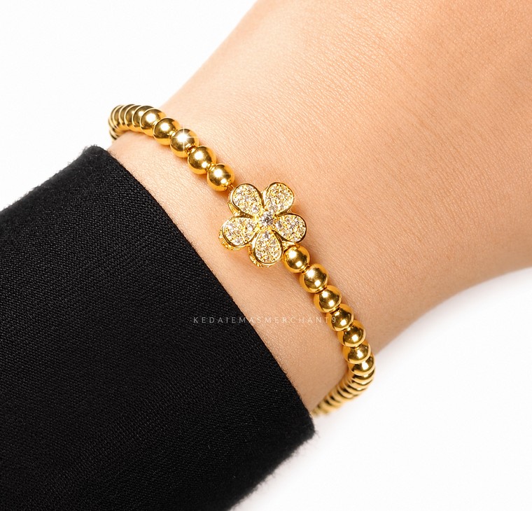 Merchant9 Rantai Tangan Pearl Bunga Permata L:1.2CM