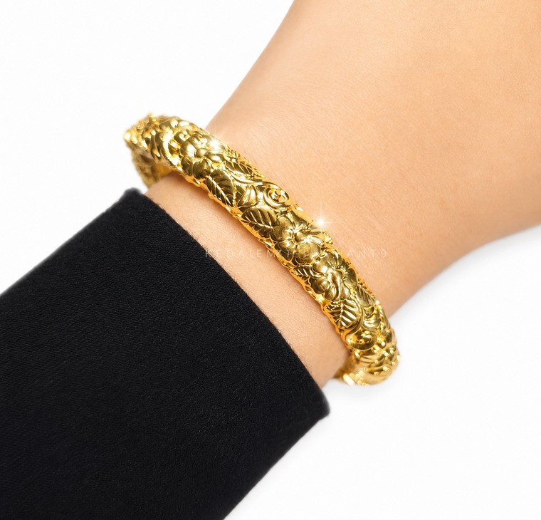 Merchant9 Gelang Klasik Bunga Raya L:0.8CM (HARD GOLD-Super Hollow)
