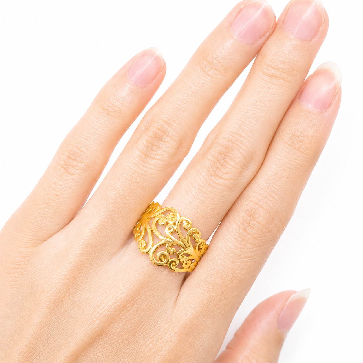 Merchant9 Cincin Emas Kerawang Fern L:1.4CM