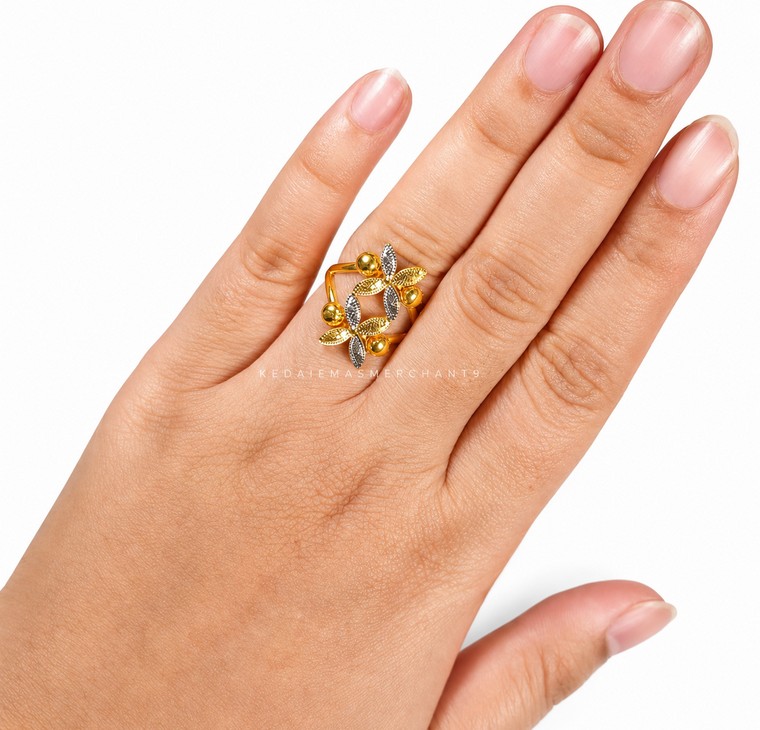 Merchant9 Cincin Emas Bunga Tanjung Leona Kerawang 2 Layer 2C L:2CM