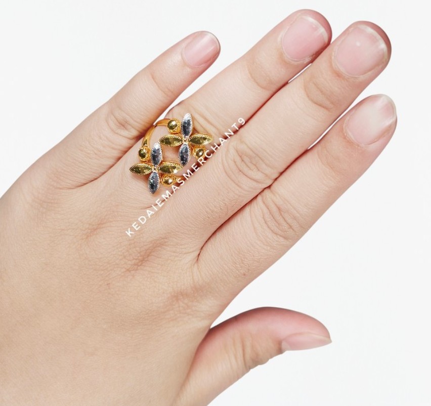 Merchant9 Cincin Emas Bunga Tanjung Honey Kerawang 2 Layer 2C L:2CM