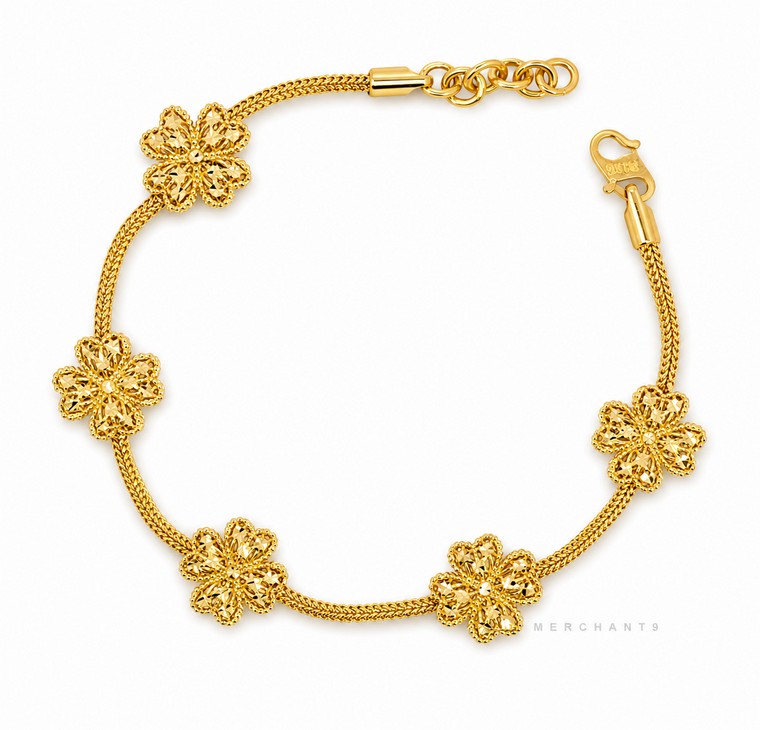 Merchant9 Rantai Tangan Belut Clover Kerawang 2C L:1CM
