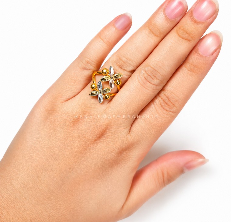Merchant9 Cincin Emas Bunga Tanjung Leona Kerawang 2 Layer 3C L:2CM