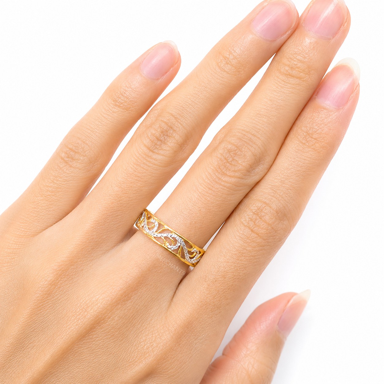 Merchant9 Cincin Emas Wave Kerawang Diamond Cut 2C L:0.5CM