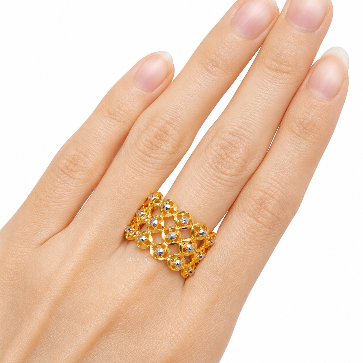 Merchant9 Cincin Emas Bunga Tanjung Kerawang 3 Layer 2C L:1.4CM