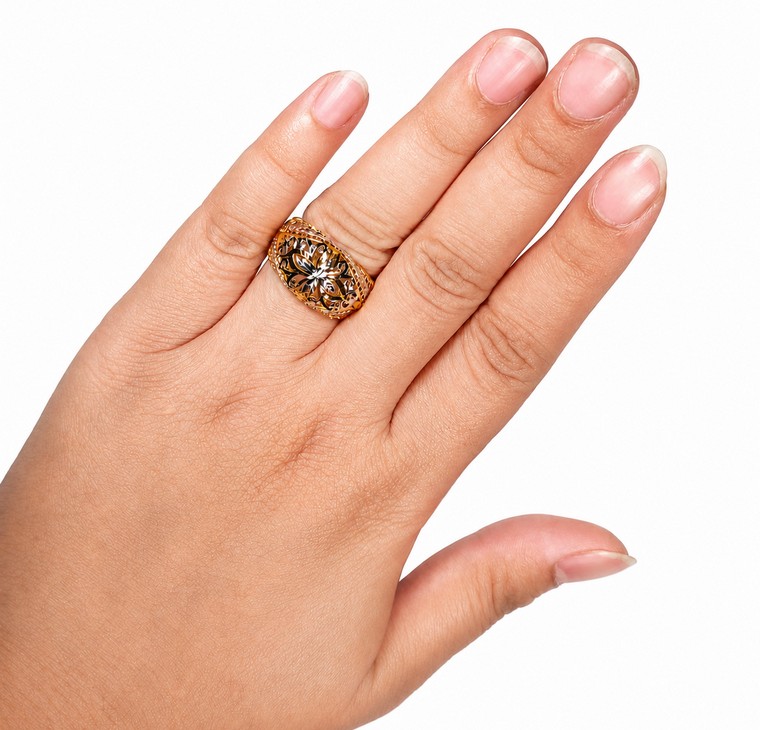 Merchant9 Cincin Emas Klasik Lintah Lily Kerawang 2C L:1.2CM