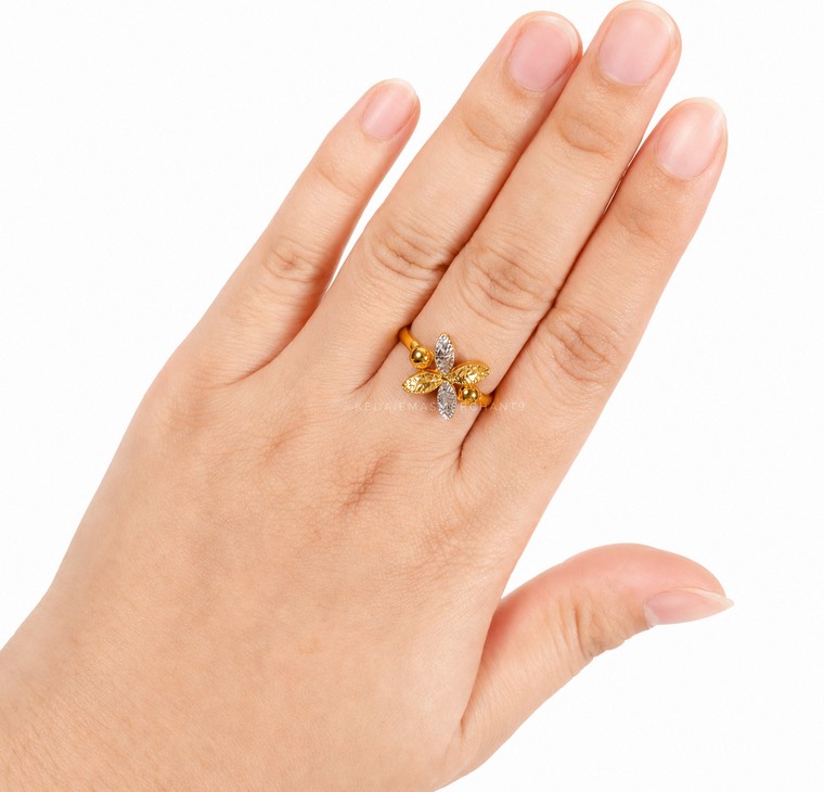 Merchant9 Cincin Emas Bunga Tanjung Leona Kerawang 2C L:1.2CM