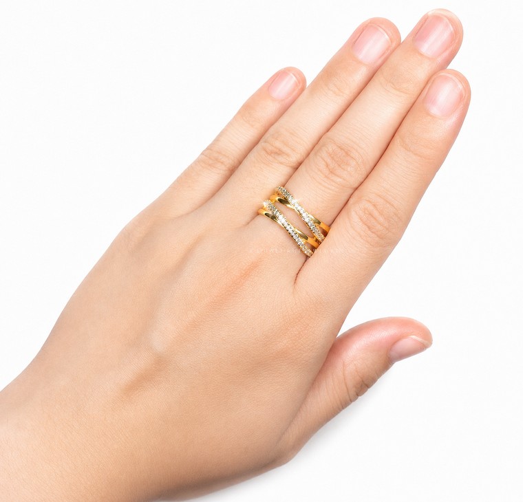 Merchant9 Cincin Fesyen Silang Double Layer Diamond Cut 2C L:1CM