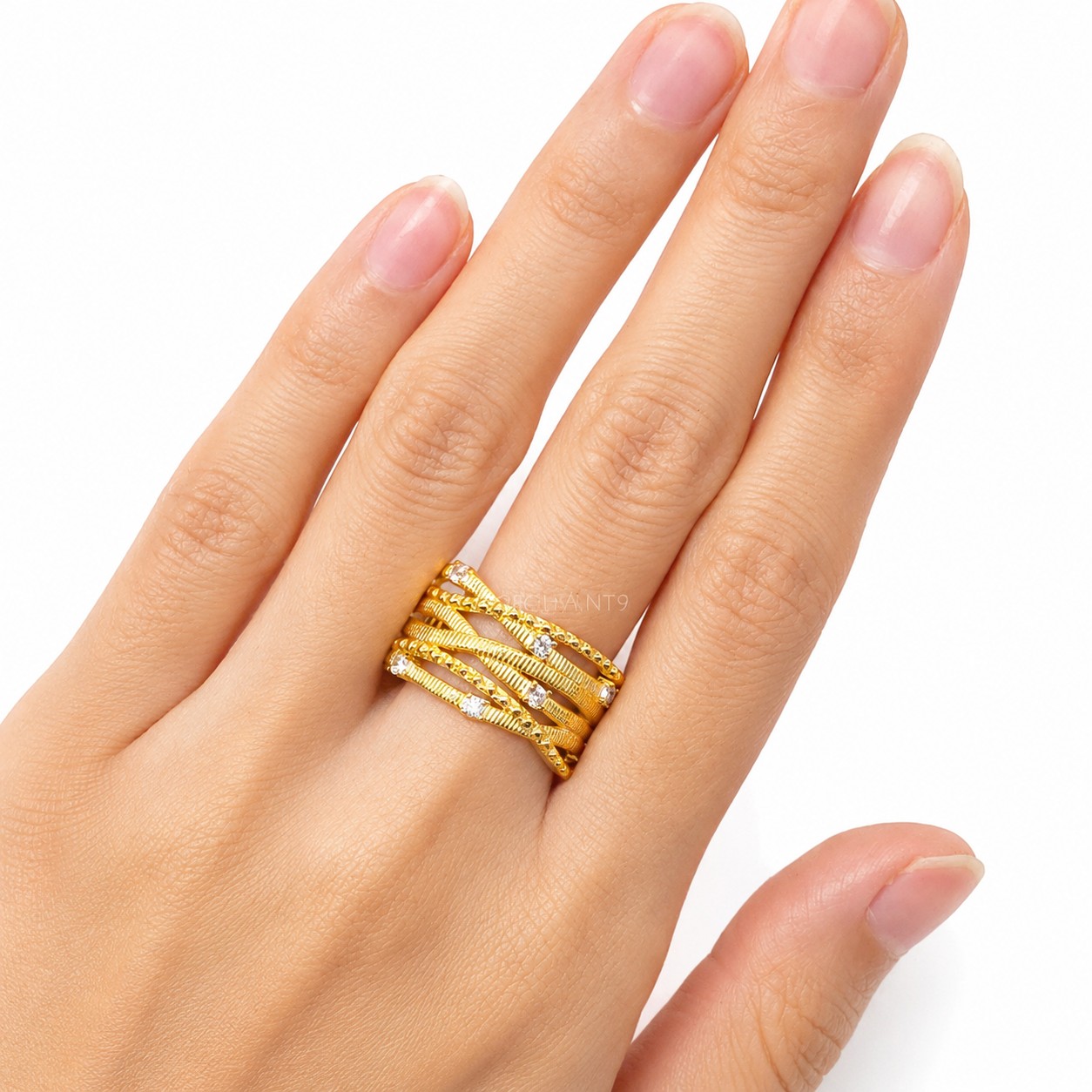 Merchant9 Cincin Emas Silang 6 Layer Permata
