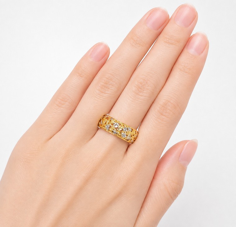 Merchant9 Cincin Emas Belah Rotan Daun Klasik 2C L:0.7CM