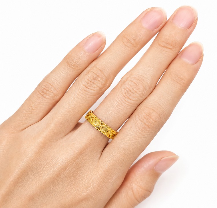 Merchant9 Cincin Emas Belah Rotan Hexagon Plain L:0.4CM