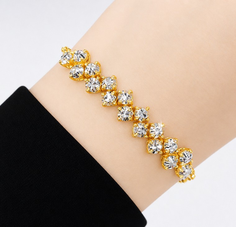 Merchant9 Rantai Tangan LOUISE Diamond Cut 2 Layer L:0.7CM (KLIP PETAK)