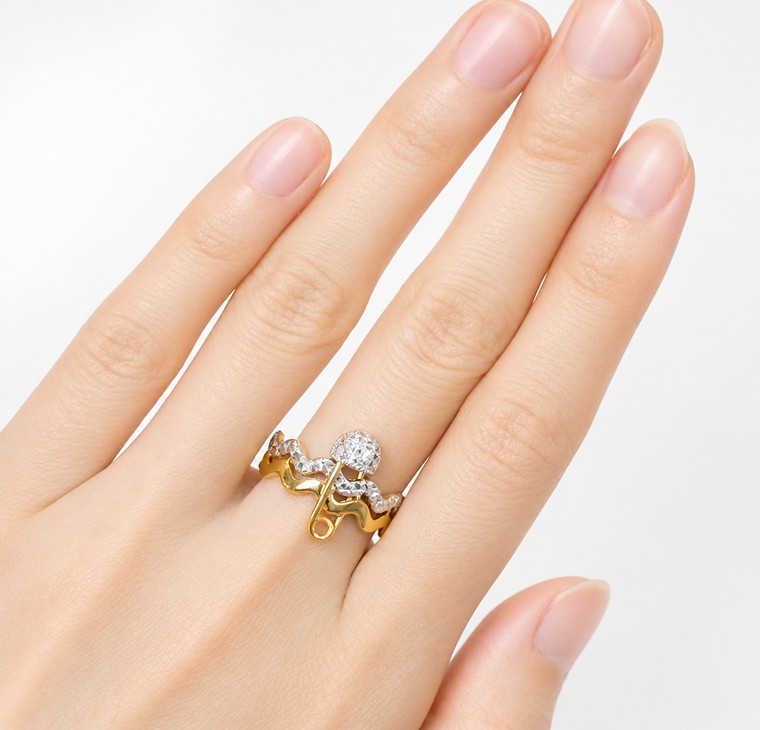Merchant9 Cincin Emas CELESTE EMBRACE Wave Diamond Cut 2 Layer