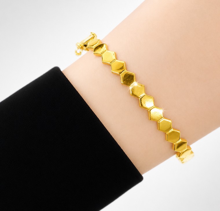 Merchant9 Gelang Oval Honeycomb Full Gold L:0.5CM