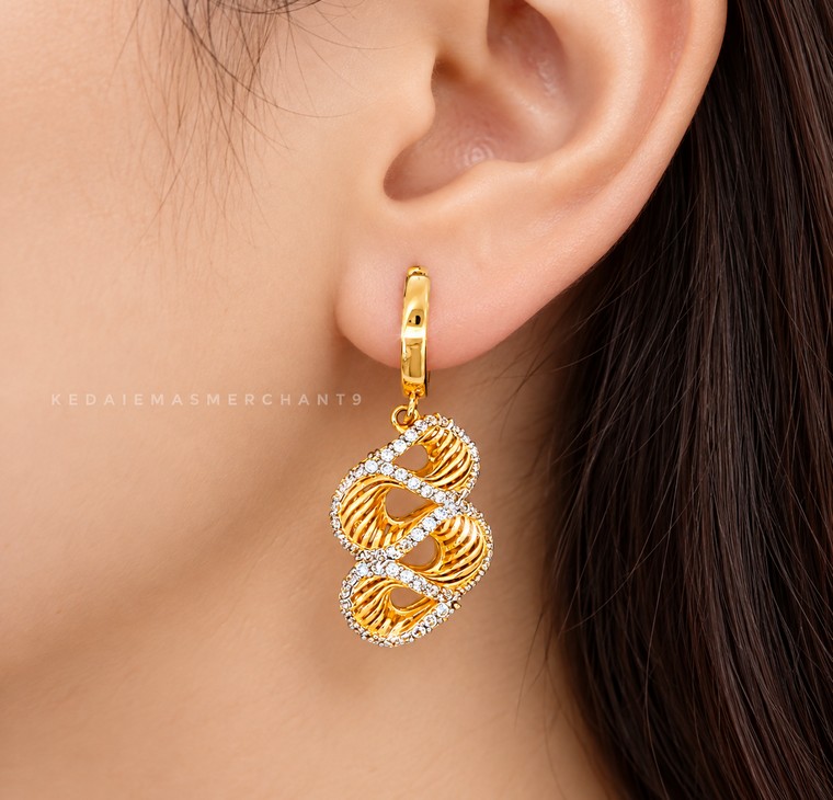 Merchant9 Subang Ring Dangle Harimau Menangis Permata DIA:0.8CM