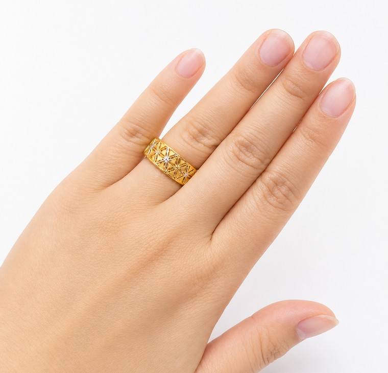 Merchant9 Cincin Emas Lintah Kerawang Geometric 2C L:0.8CM