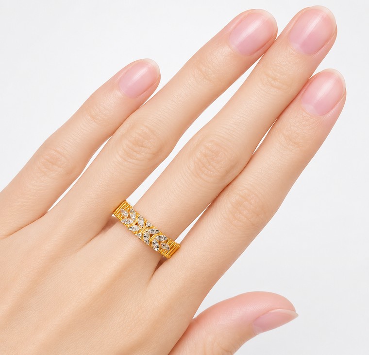 Merchant9 Cincin Emas Stripes Leaf 2C L:0.45CM
