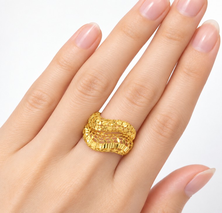 Merchant9 Cincin Emas Wave Kerawang 2 Layer