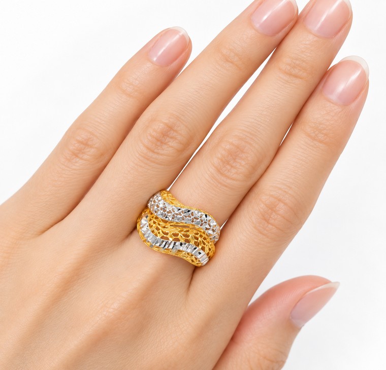 Merchant9 Cincin Emas Wave Kerawang 2 Layer 2C