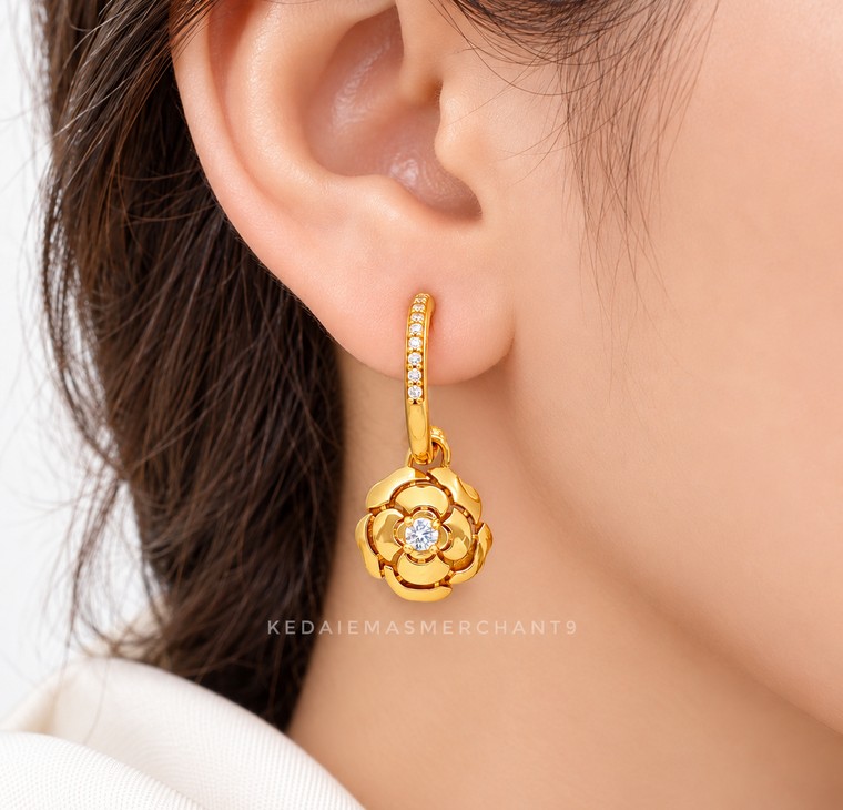 Merchant9 Subang Dangle Bunga Permata L:1.1CM