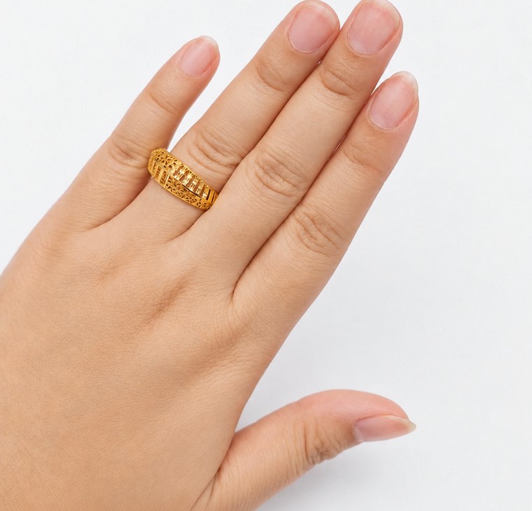 Merchant9 Cincin Emas Lintah Stripes Kerawang L:0.8CM